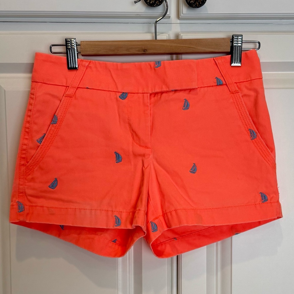 J. Crew Vibrant Coral Sails Patterned Bermudas Shorts Brand New